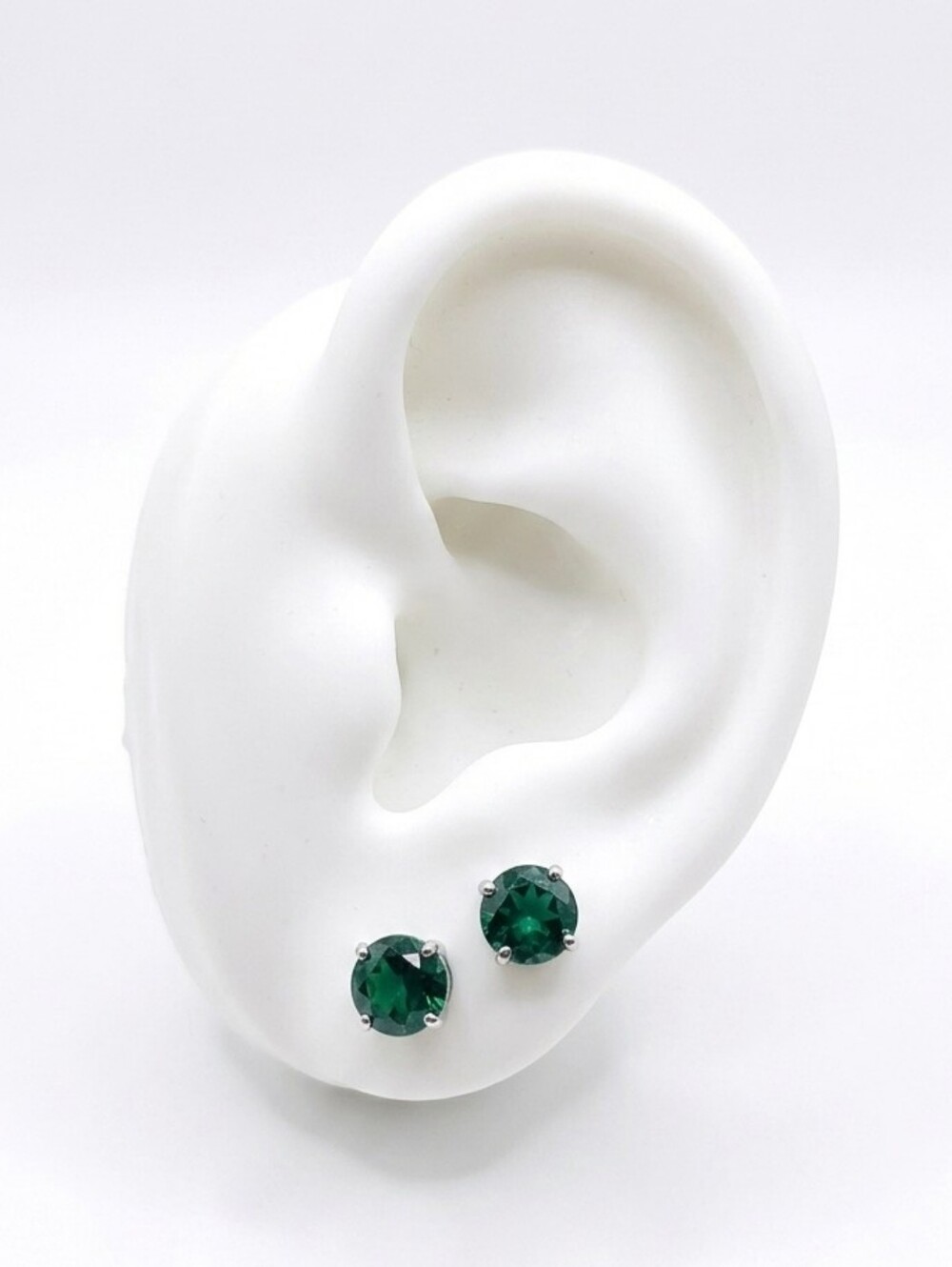 925 Sterling Silver Emerald Green Stud Earrings [3.5mm] - Picture 2 of 4